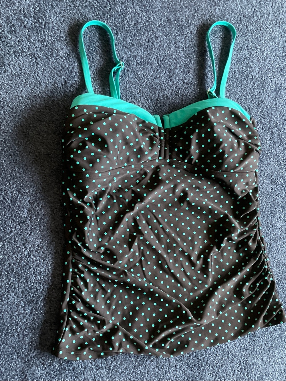 Polka Dot Tankini Swim Top - Black with Teal Accents